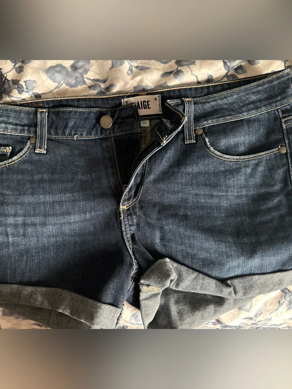 PAIGE Indigo Cuffed Denim Shorts